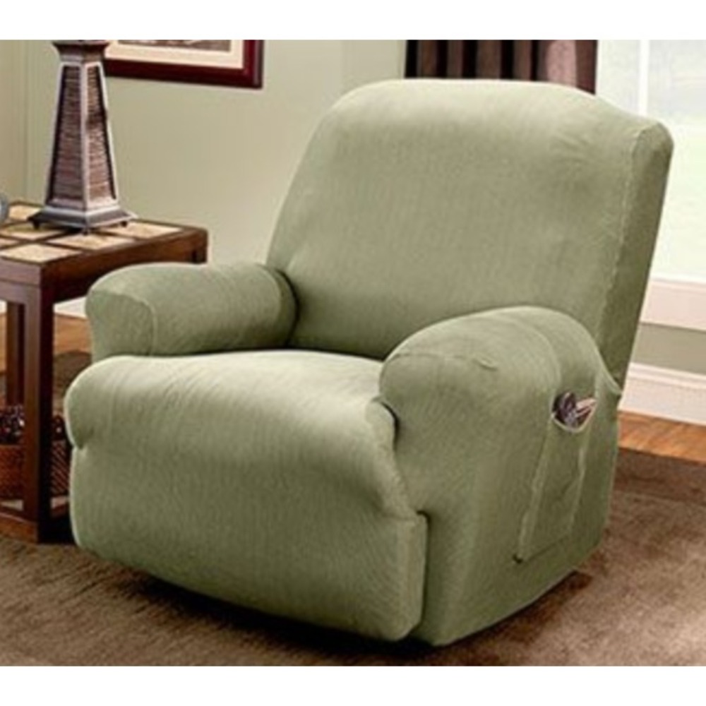 Sure Fit Stretch Sage Green Stripe Recliner Slipcover Chair Cover Universal Fit